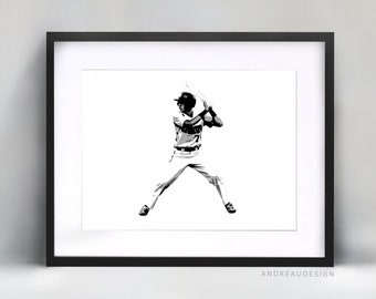 Baseball Batter Home Decor, Oeuvre d'impression Hardball noir et blanc, Ball Player Coach Gift, Teen Boy Wall Poster, MLB Baseball, World Series