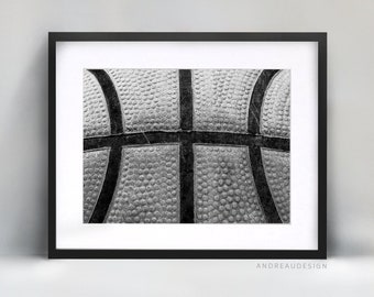 Art imprimable ballon de basket-ball, décoration d'intérieur de basket-ball noir et blanc, affiche-cadeau d'entraîneur, impression murale d'enfants de chambre d'ado, basket-ball NBA