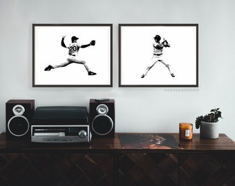 Impressions assorties de lanceurs et de pâtes de baseball en noir et blanc, art mural pour adolescents, décor de chambre pour adolescents, moderne simple, affiche imprimable