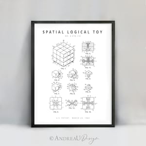 Spatial Logical Toy Patent, Toy Cube Wall Art, Teen Boy Bedroom Printable, Cubing Poster Gift, Kid Room Home Decor, Black and White Artwork