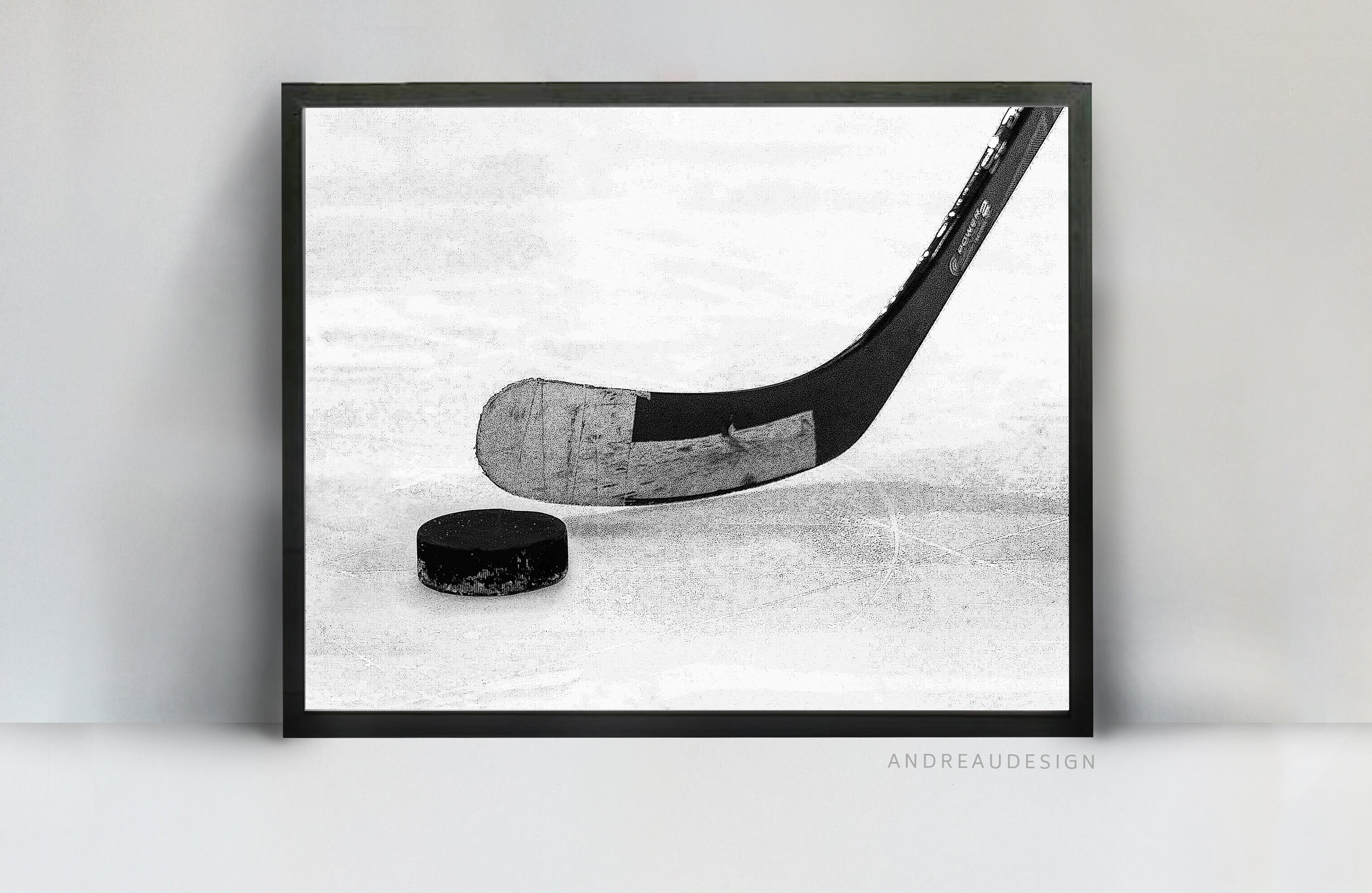 Wall Mural ice hockey stick and puck on ice 