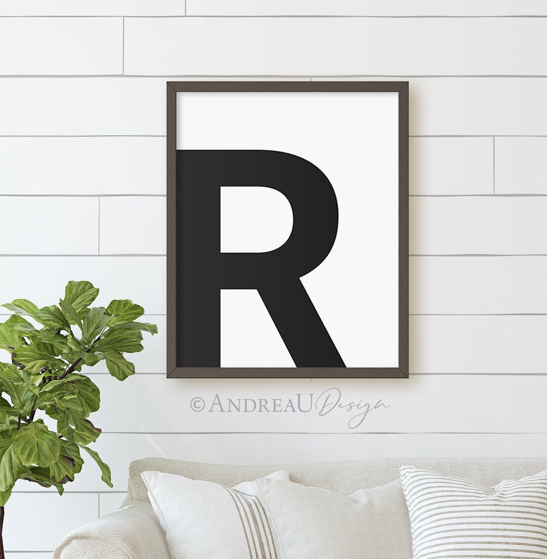 R Letter Art, Black and White First Initial, Teen Boy Wall Art ...