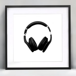 Square Black and White Music Headphones Print, Teen Boy Room Wall Decor, Teenage Girl Printable Wall Art, DJ Gift, Teen Boys Bedroom Poster