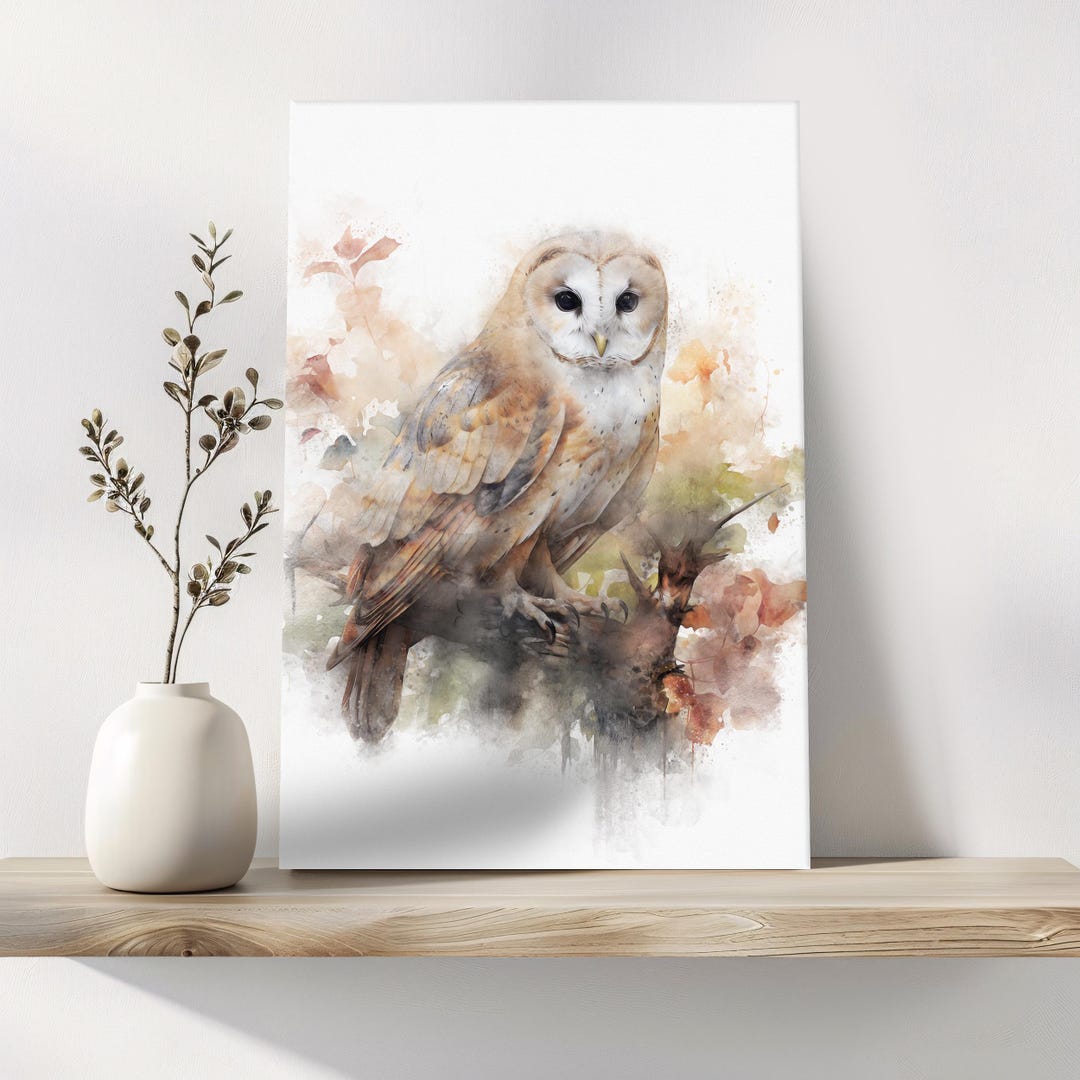 Autumn Barn Owl Canvas Wall Art Print – Nature Picture, Framed Bird ...