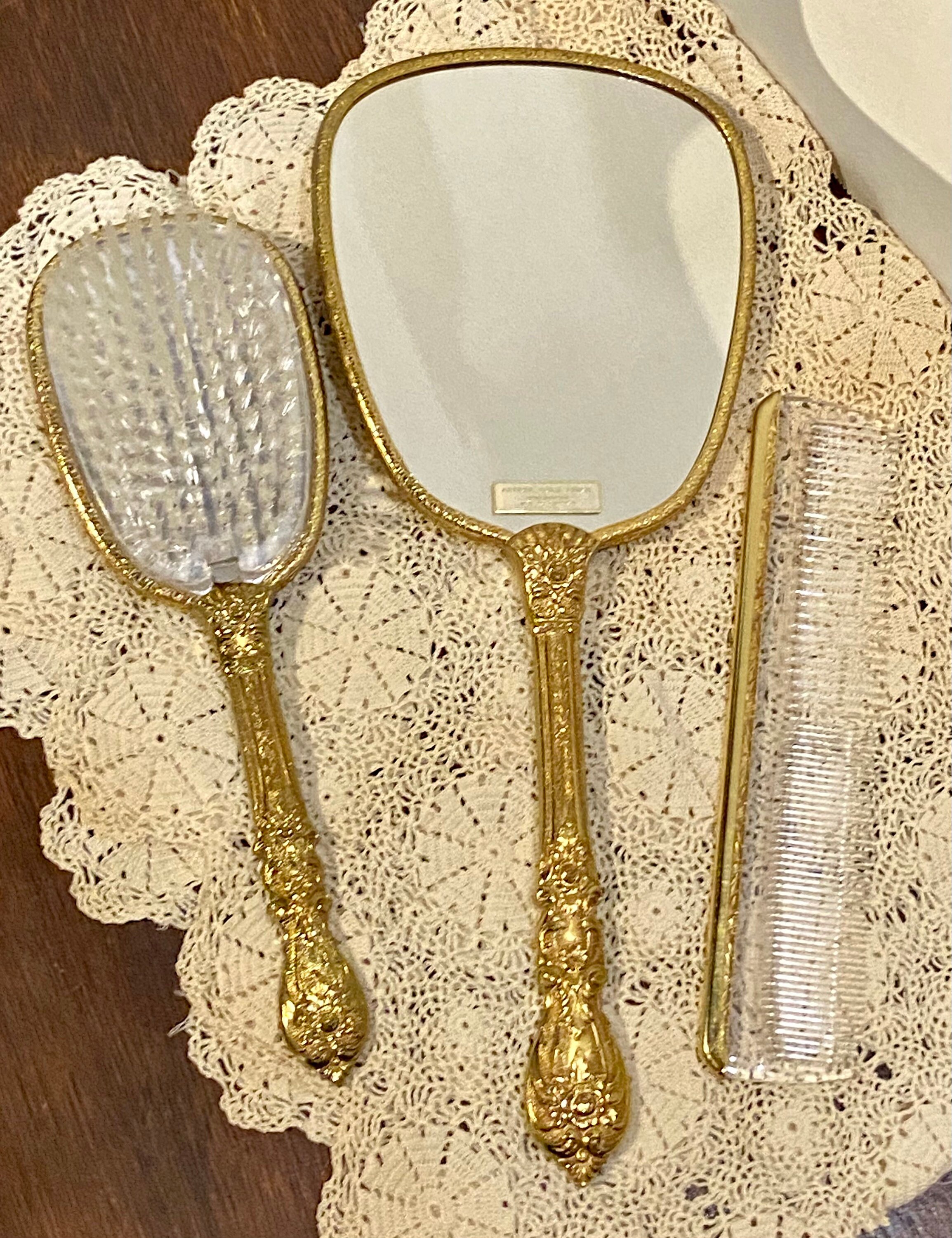 Vintage Gold with Flowers Mirror Brush Comb Vanity Set Etsy
