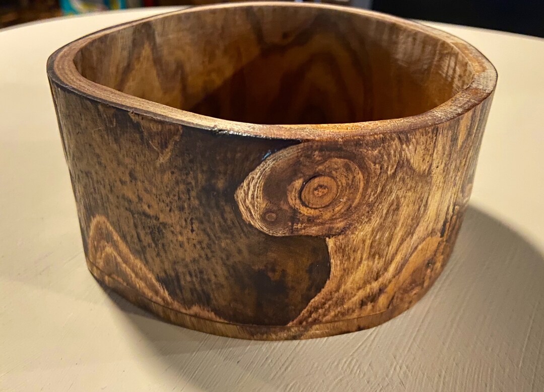Wood Bowl Signed Hand Carved Catalba Etsy