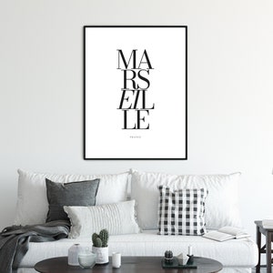 MARSEILLE City Name Typography Poster, Minimalist Printable France Wall Art, Aesthetic Room Decor for Digital Download image 2