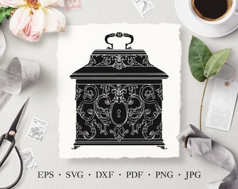 Casket SVG Laser Cut Files, Ornate Jewelry Box Vector Illustration, Casket Tattoo Design, Commercial License