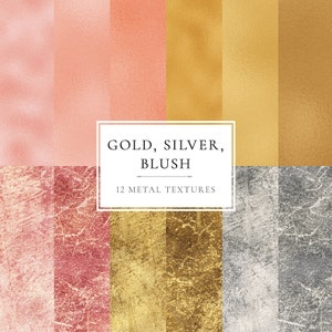 Metallic Foil Digital Paper: Gold, Silver & Blush Textures (Digital Download)