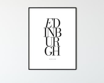 EDINDURGH City Name Typography Poster, Minimalist Printable Scotland Wall Art, Aesthetic Room Decor for Digital Download