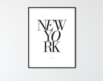 NEW YORK City Name Typography Poster, Minimalist Printable Wall Art, Aesthetic Room Decor for Digital Download