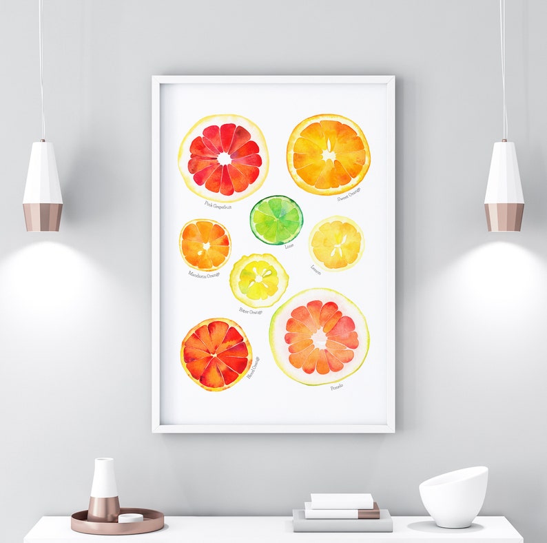 Citrus Fruit Wall Art Print Citrus Watercolor Painting Etsy