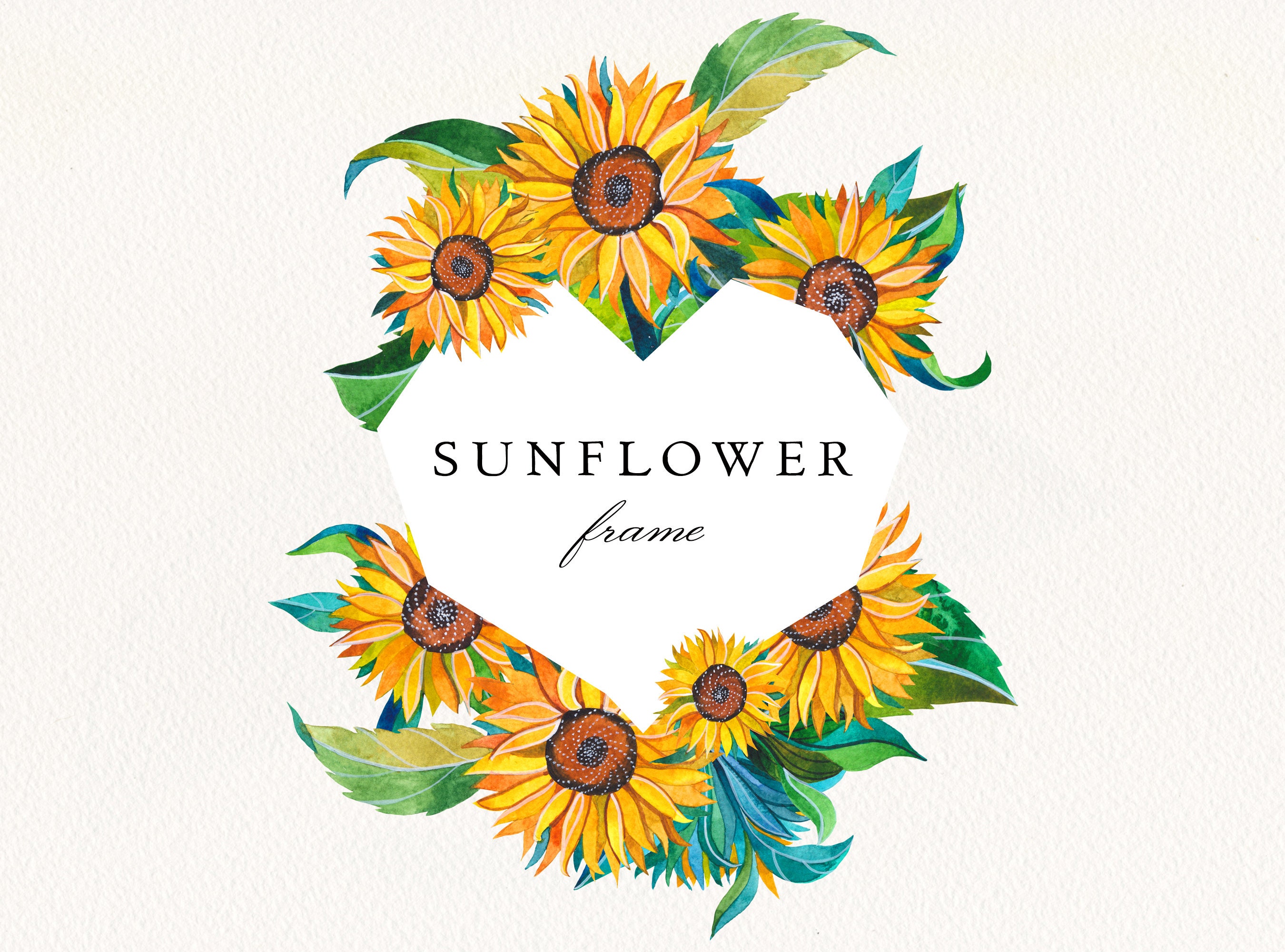 Sonnenblumen Rahmen 07 Png Aquarell Botanischer Rahmen Etsy