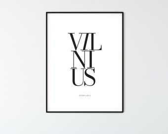 VILNIUS City Name Typography Poster, Minimalist Printable Wall Art, Aesthetic Room Decor for Digital Download