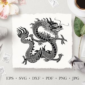 Dragon SVG, Chinese Dragon Vector Illustration PNG, Dragon Silhouette Stencil Clip Art, Commercial License