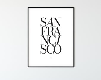 SAN FRANCISCO City Name Typography Poster, Minimalist Printable Wall Art, Aesthetic Room Decor for Digital Download