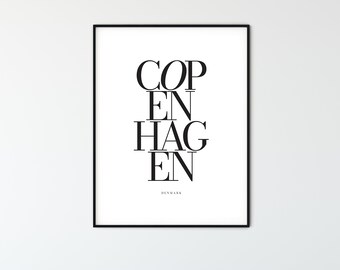 Copenhagen Typography Print: Minimalist Denmark Wall Art (Digital Download)