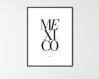 MEXICO City Name Typography Poster, Minimalist Printable Wall Art, Aesthetic Room Decor for Digital Download