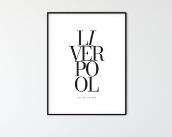 LIVERPOOL City Name Typography Poster, Minimalist Printable Wall Art, Aesthetic Room Decor for Digital Download