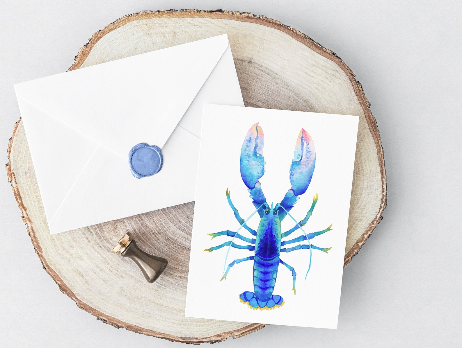 Set Of 3 Lobster Cards Watercolor Blue Lobsters Prints Ocean | Etsy