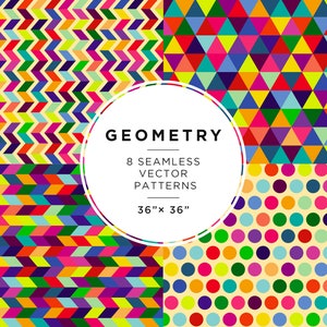 Geometric Digital Paper Pack, Abstract Seamless Vector Patterns for Digital Download, Geometric Scrapbook Paper