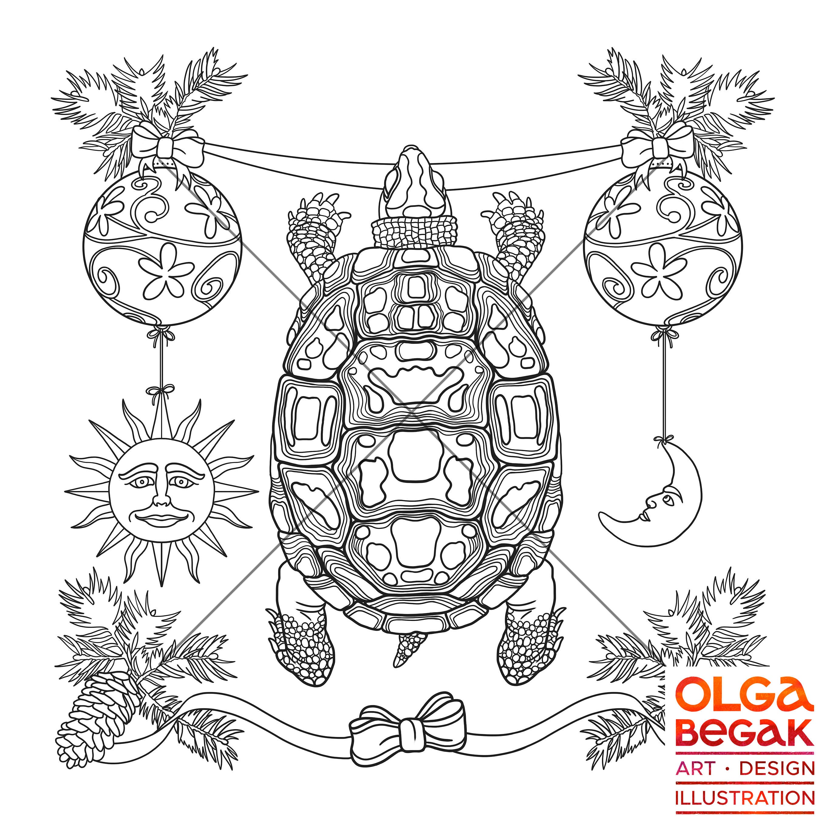 Turtle Printable Coloring Pages Christmas Coloring Sheet | Etsy