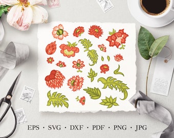 Floral Elements SVG Bundle, Botanical Flower Clip Art, Flowers Cut Files, Summer Vector Clipart PNG, DIY Logo Design, Commercial License