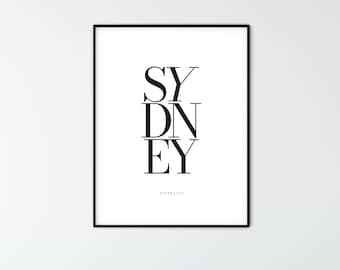 SYDNEY City Name Typography Poster, Minimalist Printable Wall Art, Aesthetic Room Decor for Digital Download