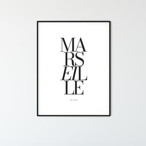 MARSEILLE City Name Typography Poster, Minimalist Printable France Wall Art, Aesthetic Room Decor for Digital Download image 1