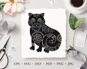 Сat SVG, Cat Digital Silhouette Stencil Illustration, Cat Laser Cut Files, Commercial License Clip Art