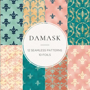 Damask Digital Paper Backgrounds, Damask Seamless Pattern, Digital Download Baroque Ornament, Damask Scrapbook Paper Clipart