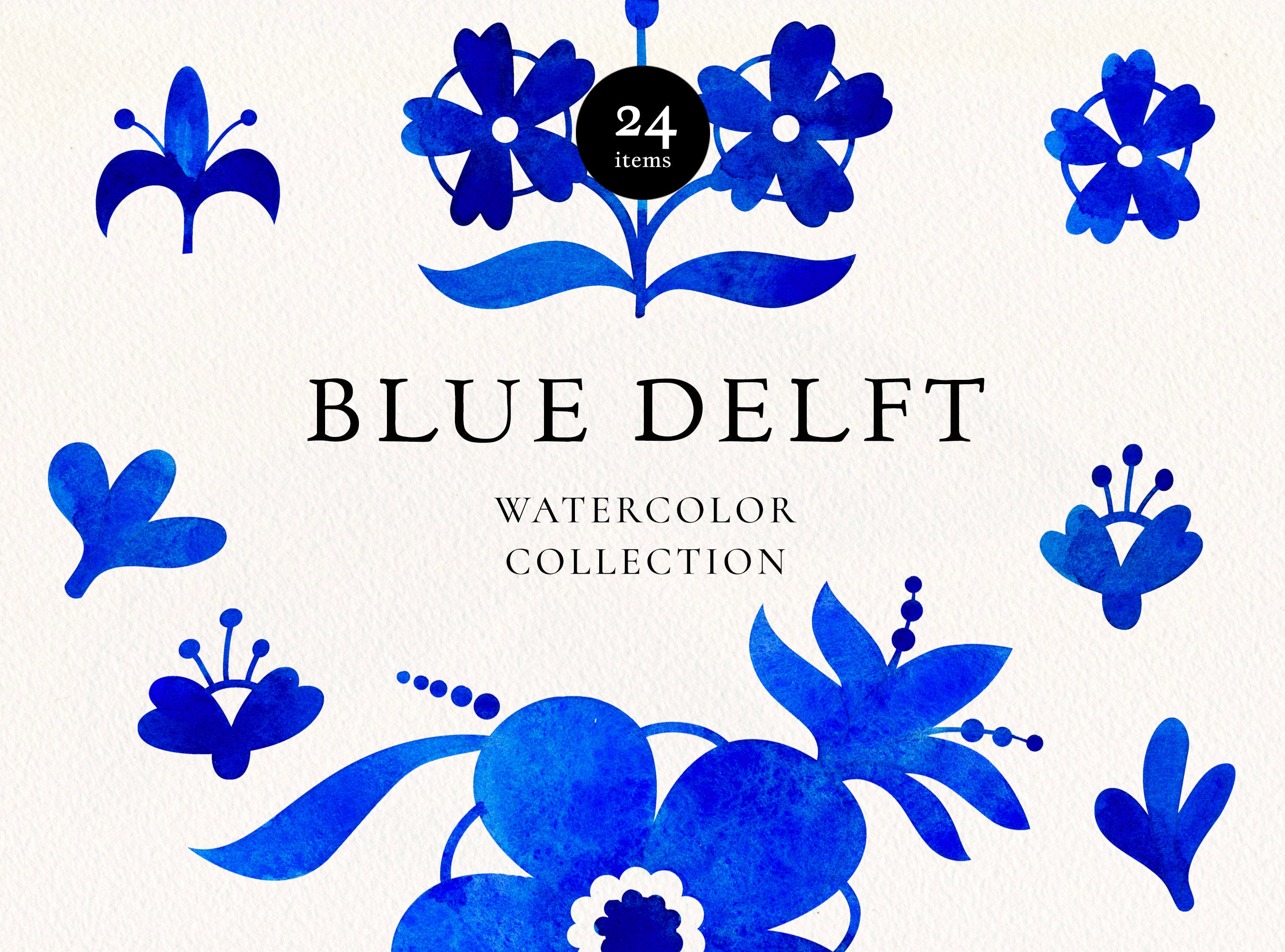 Delft Blue Watercolor Clipart Dutch Ceramic Ornaments Flower - Etsy Canada