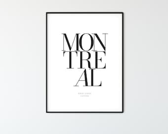 MONTREAL City Name Typography Poster with Map Coordinates, Minimalist Printable Wall Art, Aesthetic Room Decor for Digital Download