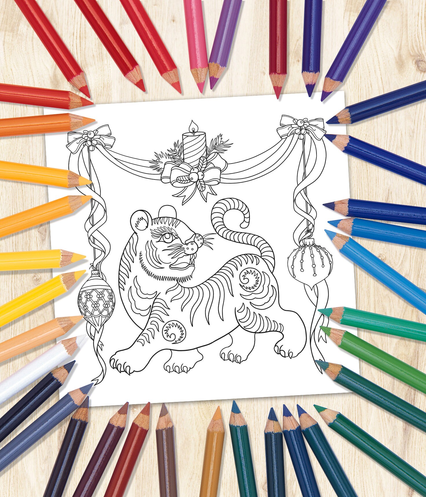 Tiger Printable Coloring Pages Christmas Coloring Sheet | Etsy
