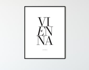 VIENNA City Name Typography Poster, Minimalist Printable Wall Art, Aesthetic Room Decor for Digital Download