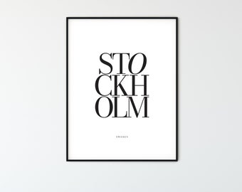 STOCKHOLM City Name Typography Poster, Minimalist Printable Wall Art, Aesthetic Room Decor for Digital Download