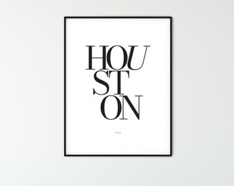 HOUSTON City Name Typography Poster, Minimalist Printable Wall Art, Aesthetic Room Decor for Digital Download