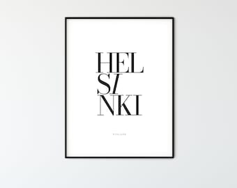 HELSINKI Finland City Name Typography Poster, Minimalist Printable Wall Art, Aesthetic Room Decor for Digital Download