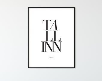 TALLINN City Name Typography Poster, Minimalist Printable Wall Art, Aesthetic Room Decor for Digital Download