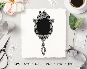 Hand Mirror SVG PNG DXF, Ornate Frame Mirror Stencil, Looking Glass Silhouette, Beauty Clip Art Commercial License