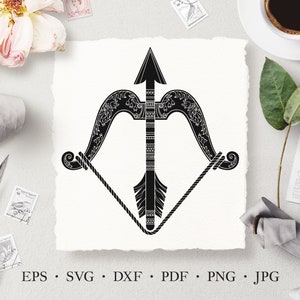 Bow and Arrow SVG, Bow and Arrow Laser Cut Vector Silhouette, Commercial License
