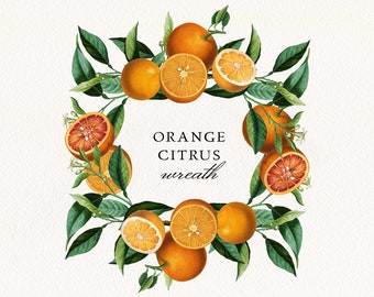 Orange Citrus Wreath #03 PNG, Citrus Fruits Greenery Digital Wreath, Florida Oranges Wedding Invitation Clipart, Commercial License