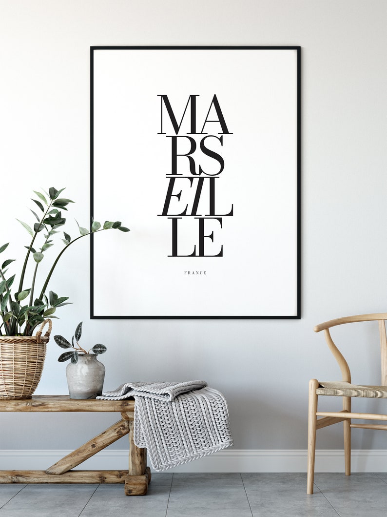 MARSEILLE City Name Typography Poster, Minimalist Printable France Wall Art, Aesthetic Room Decor for Digital Download image 3