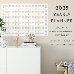 2025 Yearly Wall Landscape Planner Sunday Start, Printable 12 Month ...