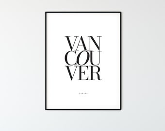 VANCOUVER City Name Typography Poster, Minimalist Printable Wall Art, Aesthetic Room Decor for Digital Download