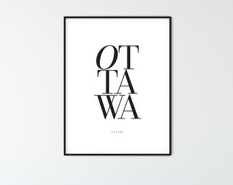 OTTAWA City Name Typography Poster, Minimalist Printable Wall Art, Aesthetic Room Decor for Digital Download