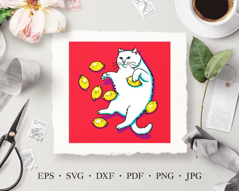 Download Cat And Lemons Svg Cat Vector Illustration Clipart Cat Svg Etsy 3D SVG Files Ideas | SVG, Paper Crafts, SVG File