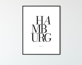 HAMBURG Germany City Name Typography Poster, Minimalist Printable Wall Art, Aesthetic Room Decor for Digital Download