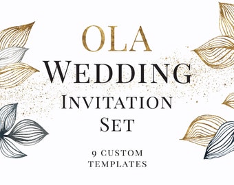 Custom Wedding Card Bundle, Gold and Black Flower Wedding Invitation Design, Wedding Stationery Set