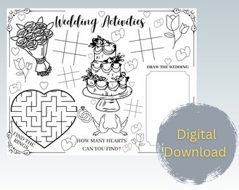 Wedding Coloring Page, Kids Wedding Activities, Digital Download, Printable Wedding Keepsake, Coloring